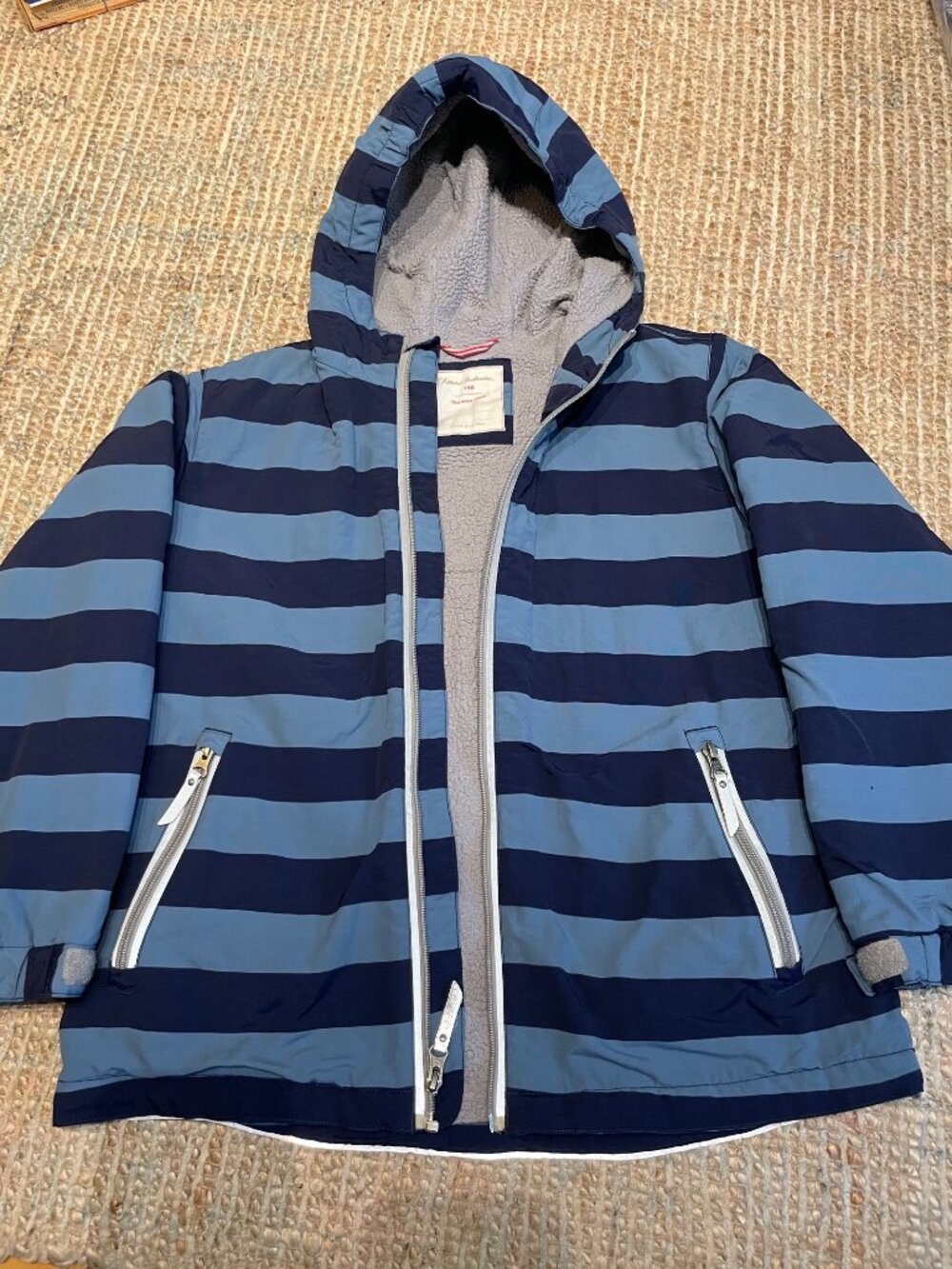 Hanna Andersson Kids Striped Weather Resistant Hooded Coat Sherpa Lined 150 12